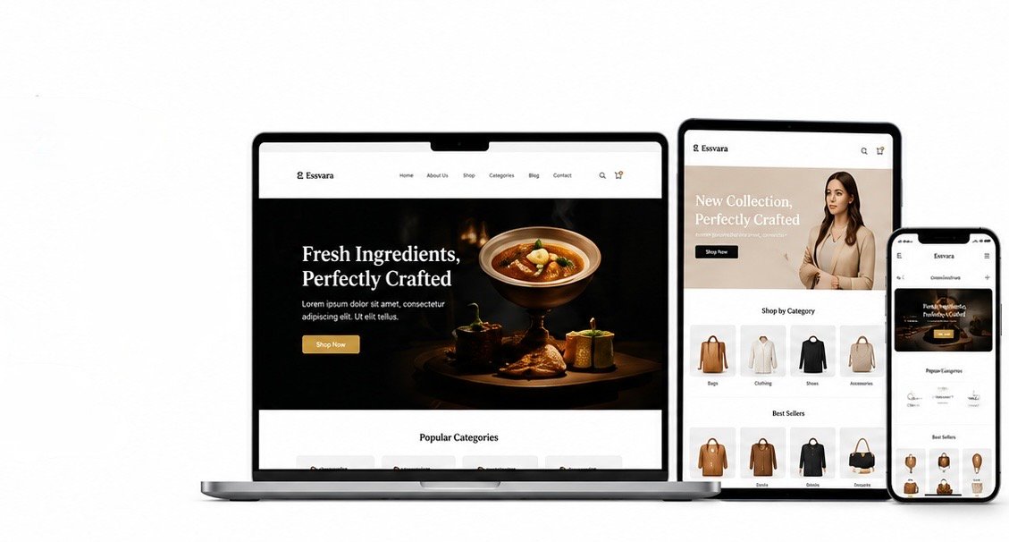 Website preview on laptop, tablet and phone