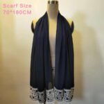 Lace Panel Headscarf - Long Patchwork Hijab Scarf in Blue