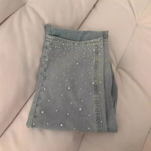 O1CN0106tSeK1LCVJei3LGp_2217077191263-0-cib Rhinestone Wide Leg Jeans — High Waist Straight Denim with Crystal Trim