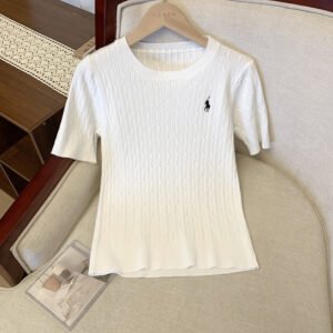 Twisted Knit Short-Sleeve Top - Soft Retro Cotton Yarn Tee
