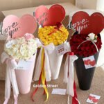 Heart Hug Bucket Bouquet Wrap - Thickened Hard Card Flower Tote Bag