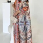 Floral Print Stand-Collar Long Cardigan Robe — Turkish Style