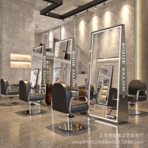 Salon Styling Mirror Station – Barber Shop Mirror with Metal Frame