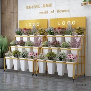 Tiered Flower Display Stand — Florist Bucket Rack with Signboard Option