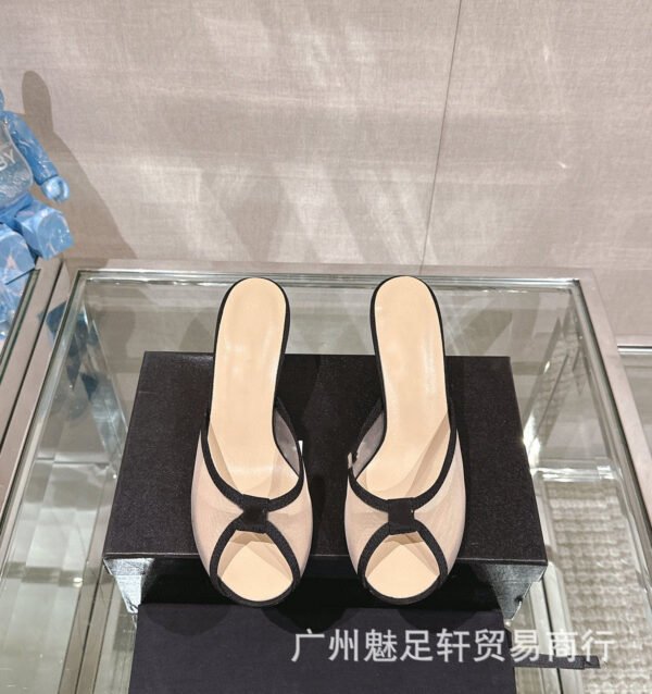 CHANEL Crystal Lace Mesh Heeled Mules - Peep-Toe Sandals