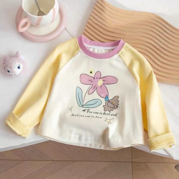 Girls' Long-Sleeve Cartoon Base-Layer Top - Cotton T-Shirt
