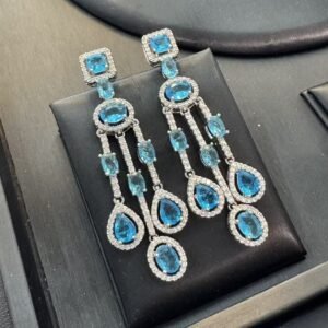 Teardrop Blue Tassel Earrings - Light Luxury Style