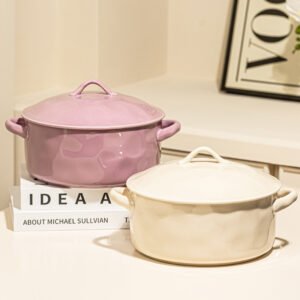 Large Twin Handle Ceramic Soup Bowl with Lid — Noodle and Serving Tureen