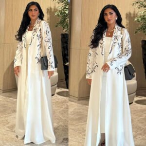 Embroidered Long Dress with Cardigan