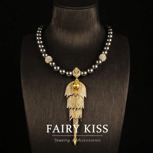Enamel & Pearl Drop Jewellery - Pave Rhinestone Necklace and Earrings
