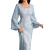 Embroidered Long-Sleeve Waist-Cinching Maxi Dress