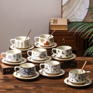 Petal Shaped Ceramic Coffee Cup and Saucer 300 ml — Vintage Cafe Set