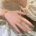 Adjustable Sapphire & Pearl Micro-Pavé Ring — Vintage Gold Palace Style