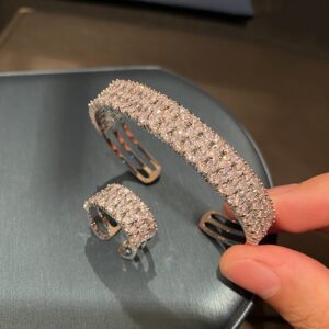 Pavé-Set Cubic Zirconia Bangle and Ring - White Gold-Plated Jewellery