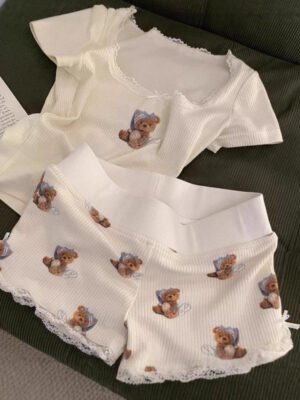 Cute Bear Lace High-Waist Shorts - Korean Style Summer Casual