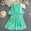 A-Line Printed Midi Dress - Long Sleeve, Low Crewneck