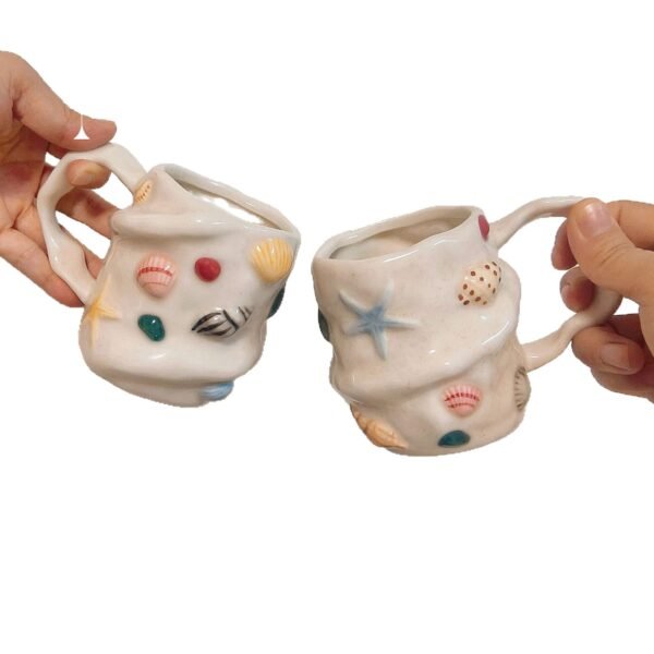 Shell & Conch Ceramic Coffee Cup and Saucer — Hand-Painted Retro Set