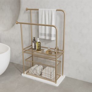Freestanding Bathroom Towel Rack — Marble Base Multi-Tier Stand