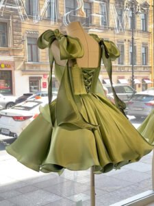 Green Bow-Waist Princess Dress