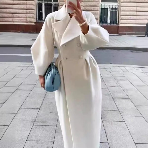 Retro Palace-Style Lantern Sleeve Wool Coat - Long Outwear
