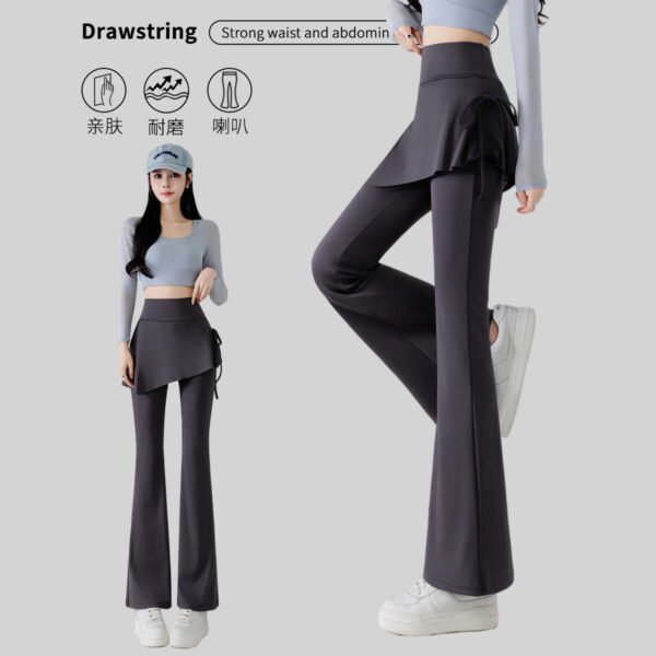 Mock Two-Piece Flared Leggings — Hip Covering High Waist Yoga Pants