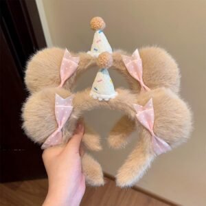 Korean-Style Bear Bow Headband – Face-Slimming High Crown Hair Accessory