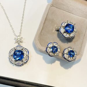 Luxury Full Diamond Gemstone Jewelry Collection - Pendant, Ring & Earrings