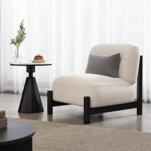 Wabi-Sabi Lounge Chair - Lambswool Accent Chair & Round Table Set