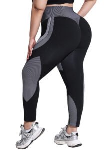Plus Size Seamless High Waist Yoga Leggings — Contrast Stripe Sports Pants