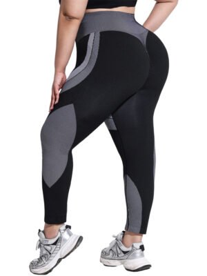 Plus Size Seamless High Waist Yoga Leggings — Contrast Stripe Sports Pants