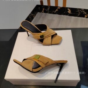 BALMAIN Square Open-Toe Stiletto Mules - Cross Strap Heeled Slippers