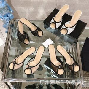 CHANEL Crystal Lace Mesh Heeled Mules - Peep-Toe Sandals