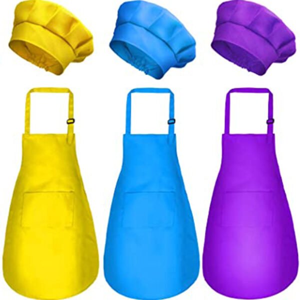 Plain Cotton Blend Apron and Chef Hat — Adult and Children Sizes