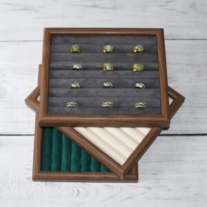 Wooden Ring and Earring Display Tray — Slotted Jewellery Counter Stand