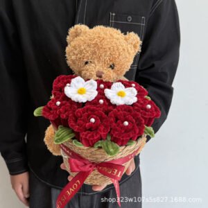 Everlasting Rose Bear Hug Bouquet Bucket