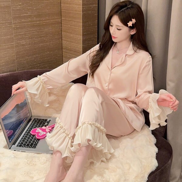 Ice Silk Pyjama Set - Pleated Two-Piece Loungewear