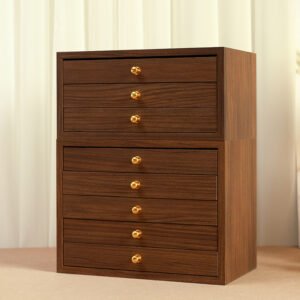 Walnut Grain Stackable Jewelry Storage Box - Ring, Earring & Bracelet Display Case