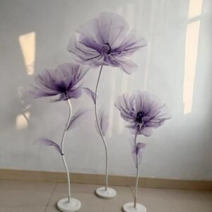 Set of 3 Artificial Silk Flowers with Pole Base - Decorative Display Arrangement