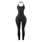 Leopard Print Halter Neck Sports Jumpsuit - Yoga & Running Outfit