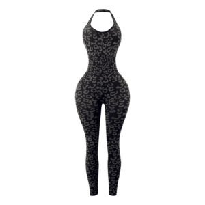 Leopard Print Halter Neck Sports Jumpsuit – Yoga & Running Outfit