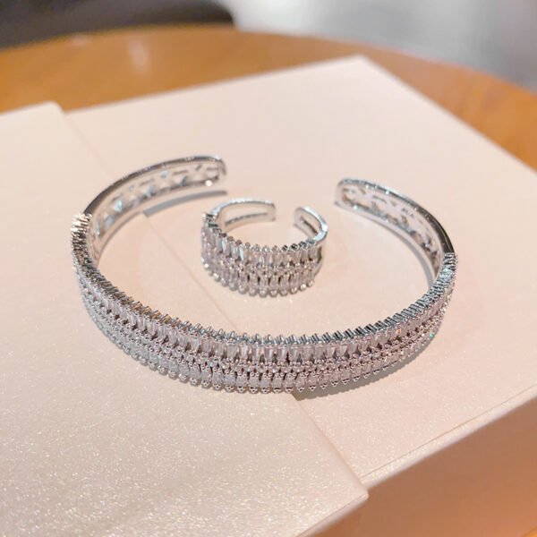 Hip-Hop Cubic Zirconia Open Bracelet & Ring Set