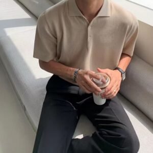 Men's Slim-Fit Short Sleeve Knit Shirt - Breathable No-Iron Casual Top