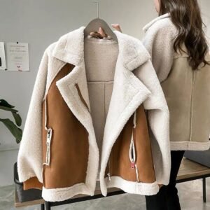 Shearling-Lined Suede Biker Jacket - Thickened Winter Coat, S to 4XL