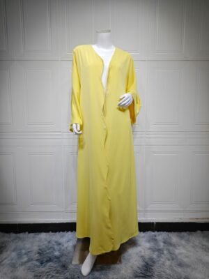 Modest Yellow Cardigan Long Dress - Solid Color Jacket Dress