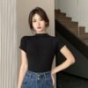 O1CN01DBAv9f2JUhkFvms9M_2204599425-0-cib Mock Neck Short Sleeve T-Shirt - Fitted Ribbed Knit Top for Women