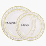Gold-Rimmed Disposable Plastic Plates - Pomegranate Pattern
