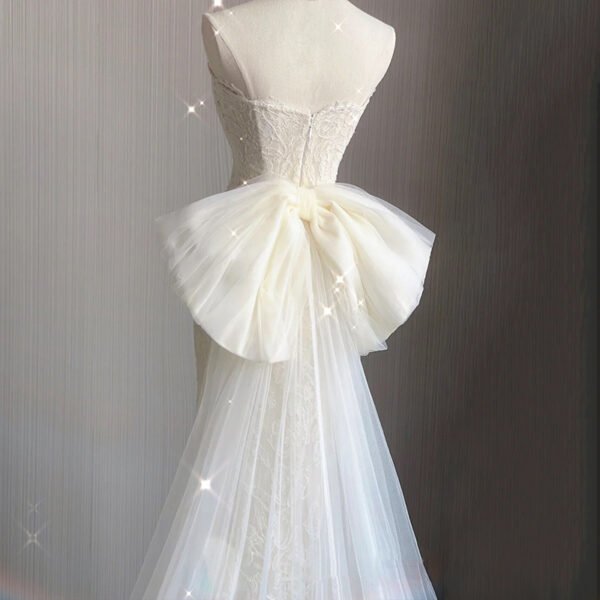 French Lace Strapless Mermaid Wedding Dress with Detachable Overskirt