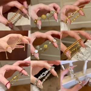 Designer Bracelet Collection — Red Lace, Gold Charm & Zircon Bracelets