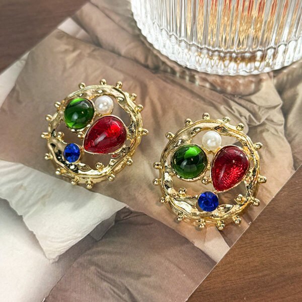 O1CN01E4uPHa1tVuyvdLMrX_2216839565908-0-cib Vintage Coloured Stone Earrings - Baroque Court Style Studs and Drops