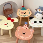 Cartoon Cat Kids Solid Wood Stool